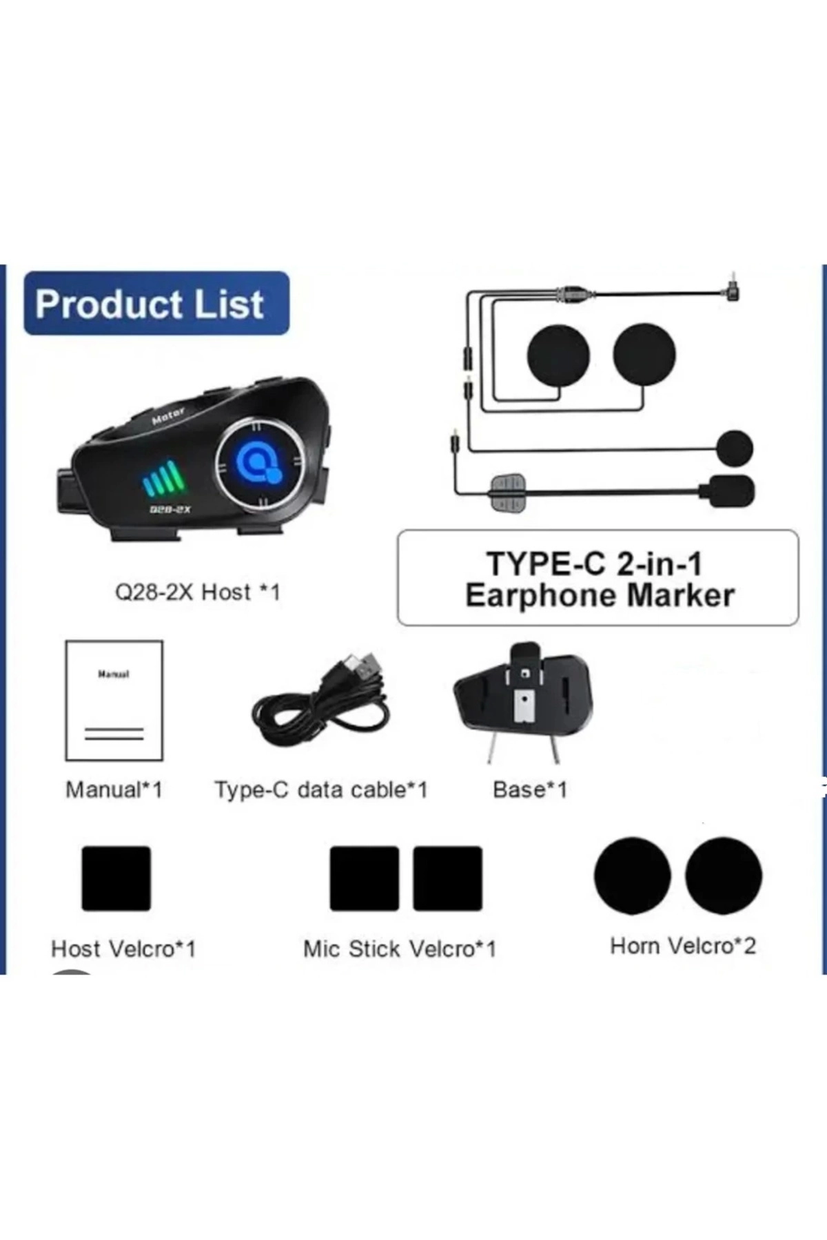 resimler/genel/Q28 2X 2 Eşleşmeli Motosiklet Kask Bluetooth Kulaklık 1080P Kamera Su Geçirmez Intercom