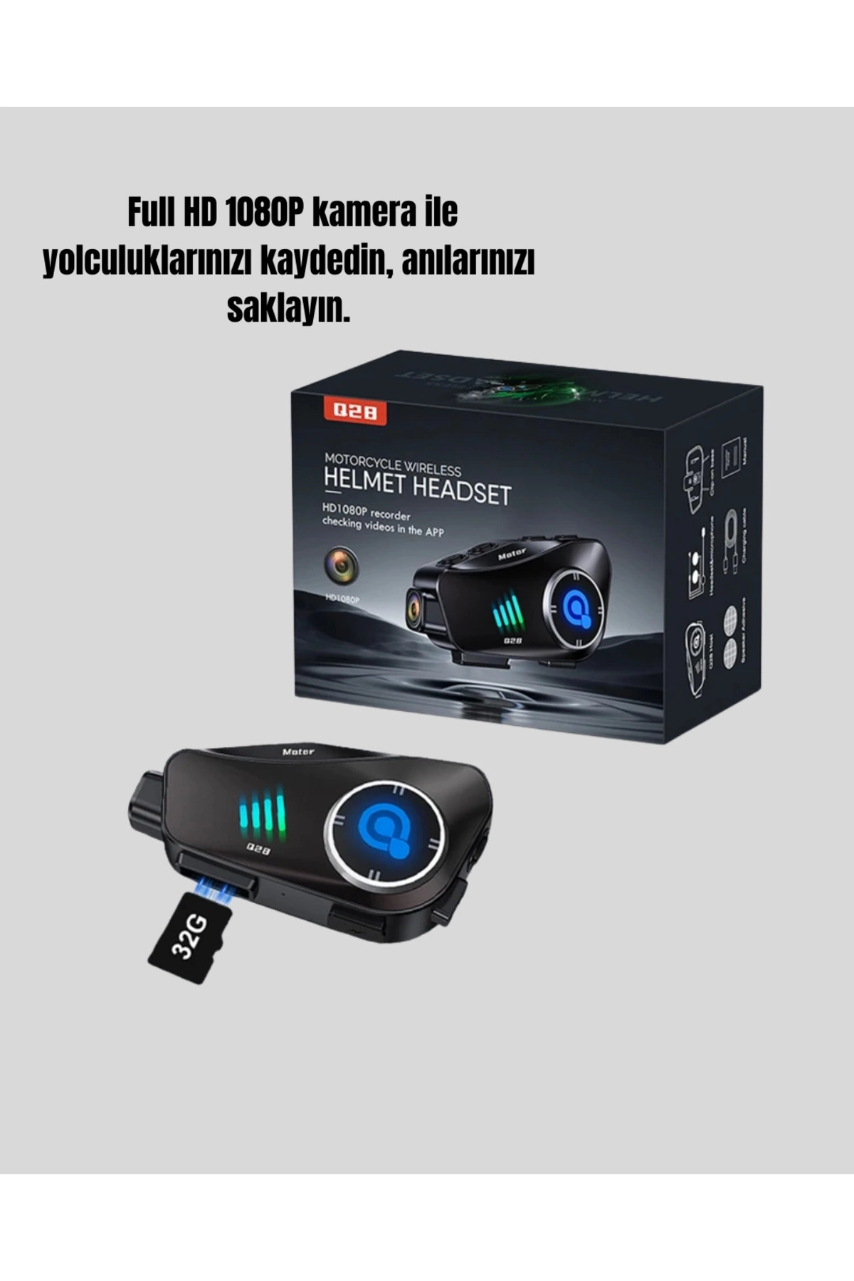 resimler/genel/Q28 Kask Kulaklık 1080P HD Kamera â€“ Bluetooth 5.3, Su Geçirmez, Gürültü Azaltma