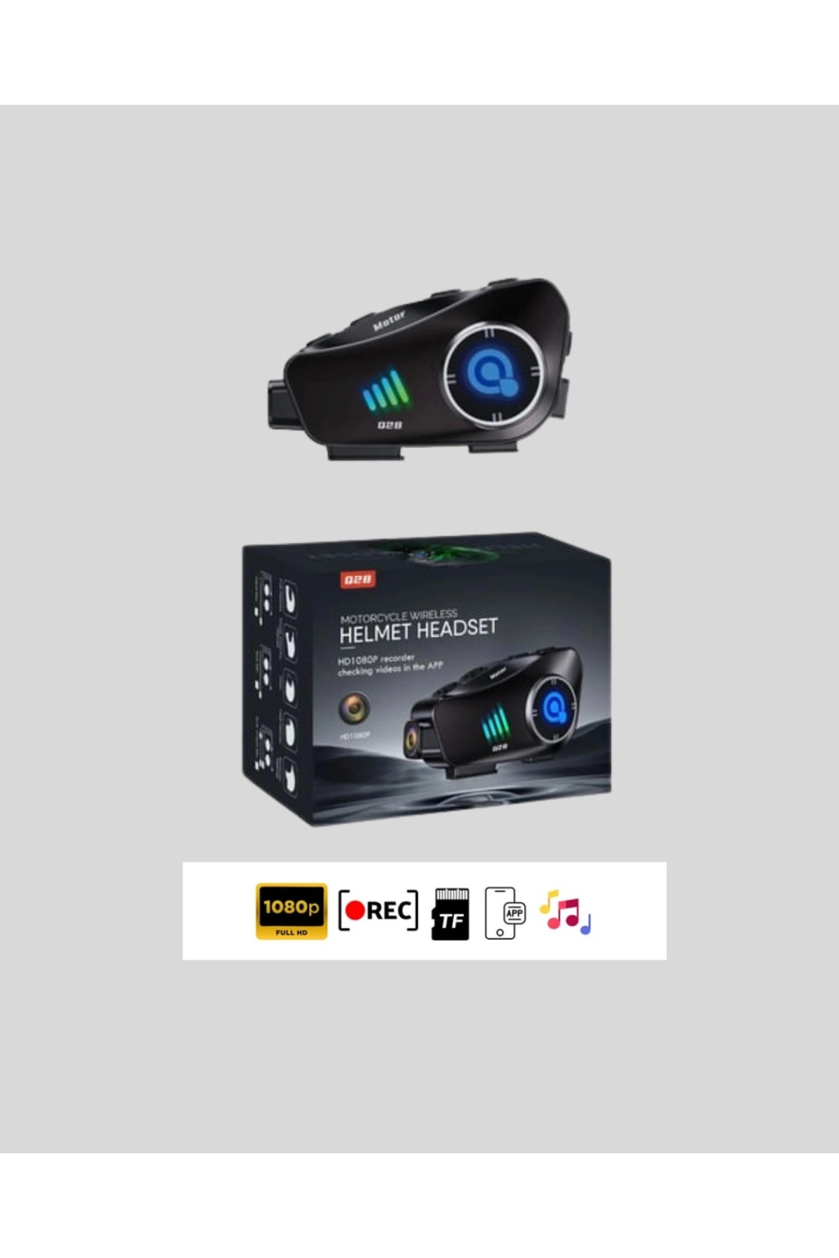 resimler/genel/Q28 Kameralı Motosiklet Kask Kulaklık Bluetooth 5.3 Su Geçirmez 1080P HD