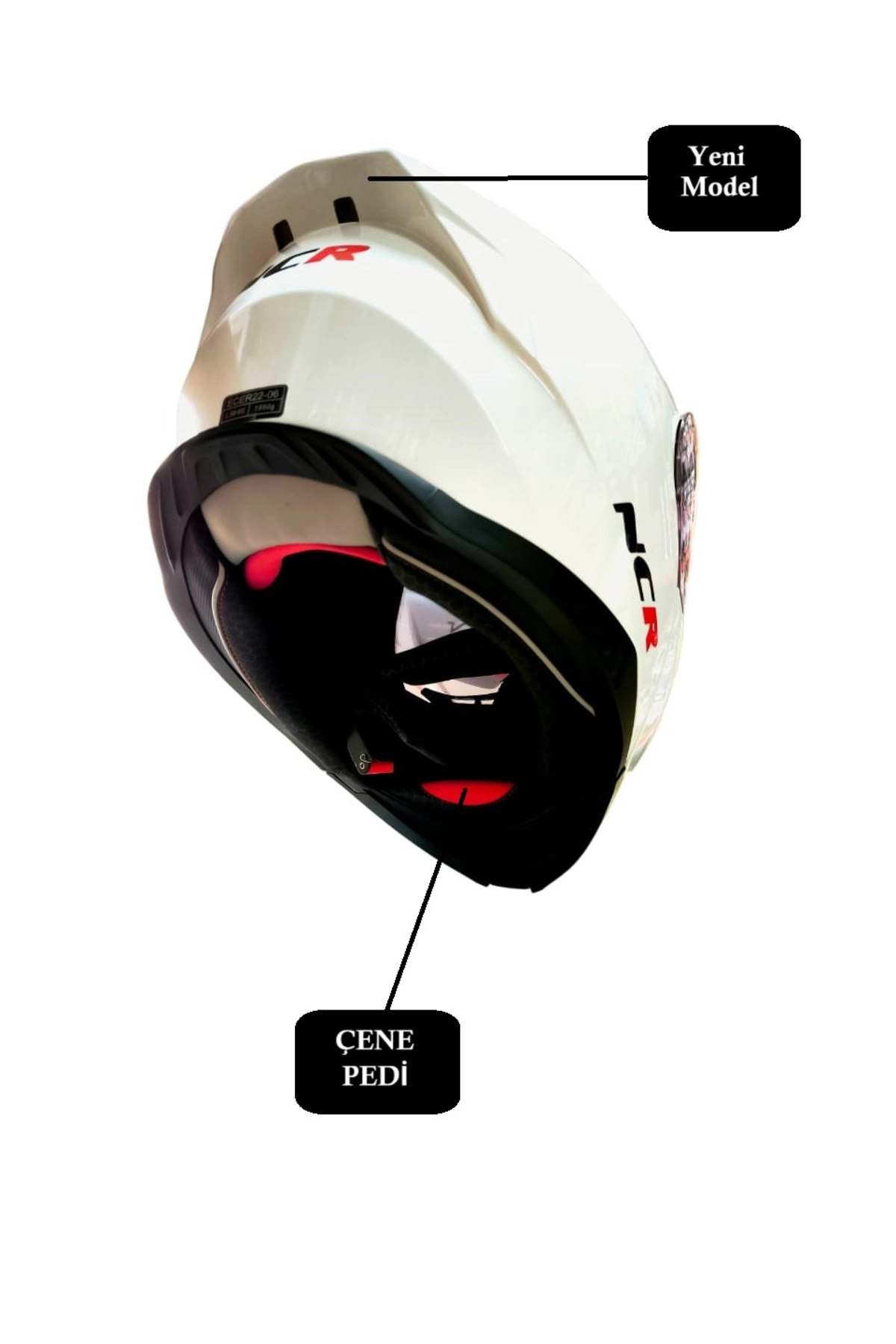 resimler/genel/Çeneden Açılır Vizörlü Kask Ece Belgeli 166 Modeli Çene Pedli
