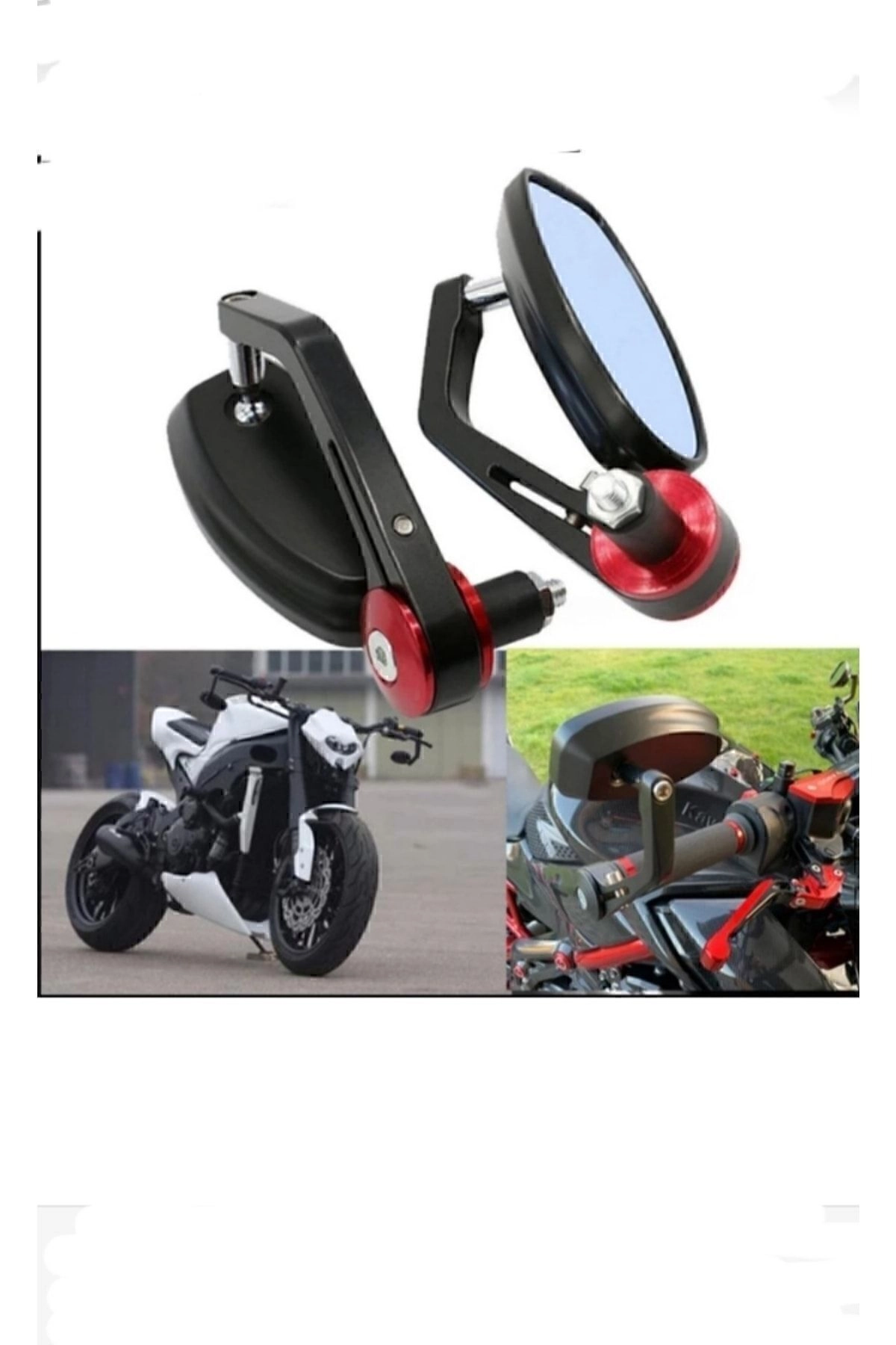 Motorsiklet Gidon Sonu Aynasi Kirmizi