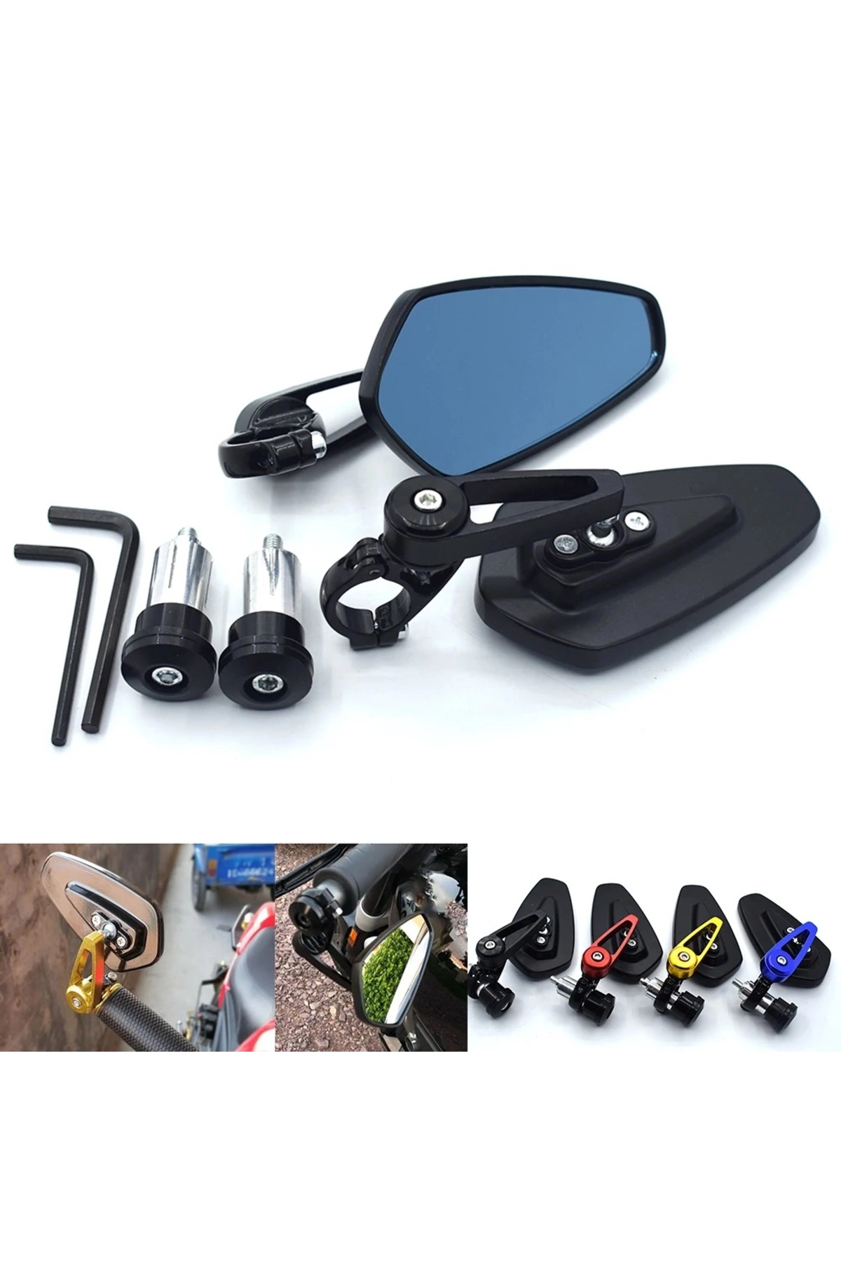 Motosiklet Gidon Aynası Kırmızı  (MAVİ CAM) 22mm Tüm Gidonlara Uyumlu KIRMIZI RENK