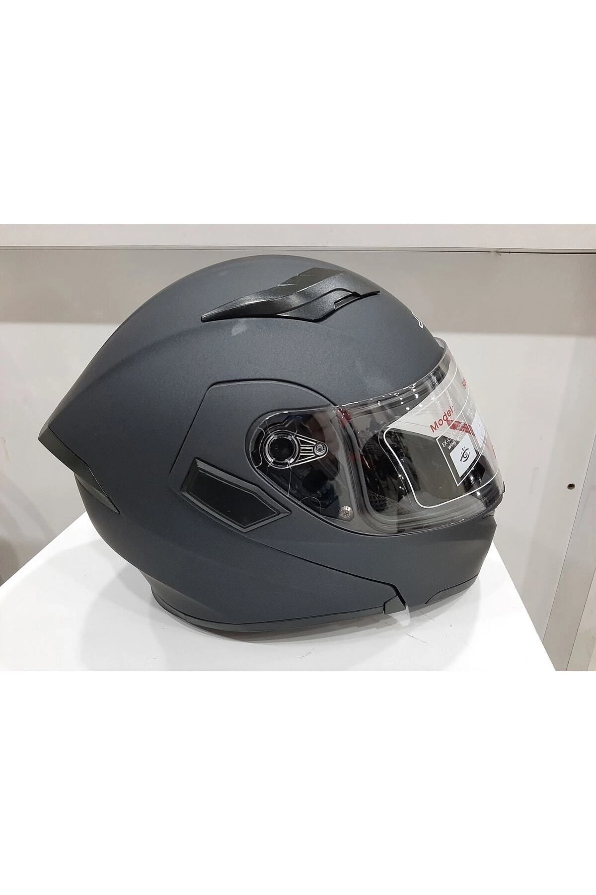 resimler/genel/Mat Siyah Jk 902 Çene Pedli Güneş Vizörlü Çeneden Açılır Kask