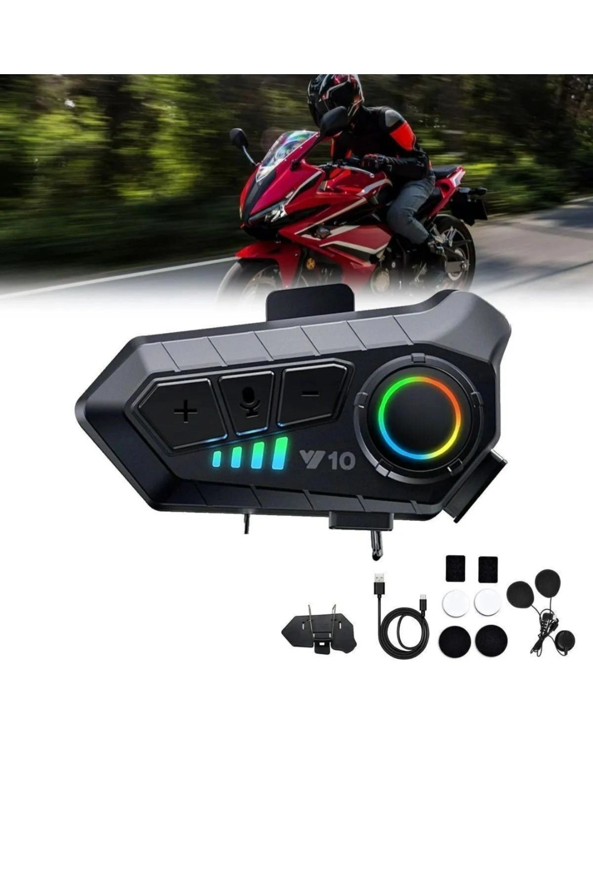 Y10 5.3 Motosiklet Kask Kulaklık Intercom Işıklı Motorsiklet Interkom